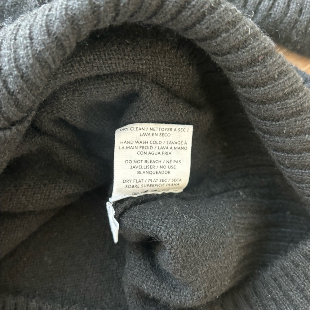 Naadam Cashmere Black V Neck Wrap Sweater with Rib Knit Detail, Size Medium - Picture 4 of 4